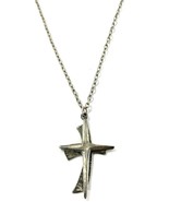 Modernist Silver Cross Necklace – Brutalist Christian Pendant 2” on 24” ... - $27.37 CAD