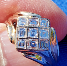 Earth mined Diamond Carre Engagement Ring Vintage French cut Square Deco Design - $3,776.25