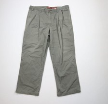 Vintage 90s Eddie Bauer Mens 40x30 Distressed Pleated Wide Leg Chino Pants Green - $49.45