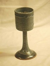 Vintage Hand Thrown Blue Gray Stoneware Water Wine Goblet Studio Art Pottery - £15.81 GBP