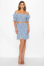 Women s Blue Smock Ruffle Print Top &amp; Skirt Set (M) - £30.59 GBP