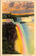 Twilight Over American And Horseshoe Falls Niagara Falls Postcard - £7.83 GBP