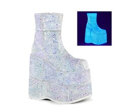 FINAL SALE DEMONIA 7&quot; Wedge Platform Unisex Silver Glitter Gogo Ankle Bo... - €61,12 EUR