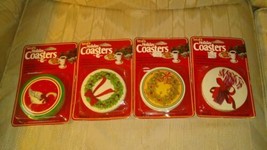 4 Sets Of 6 Holiday Coasters By Conimar Christmas Plastic Cork 80s Vintage  - £21.49 GBP