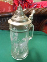 Collectible &quot;Football&quot; design Glass  BEER STEIN with Pewter Lid-Made in ... - £9.04 GBP
