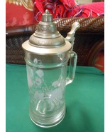 Collectible &quot;Football&quot; design Glass  BEER STEIN with Pewter Lid-Made in ... - £9.06 GBP