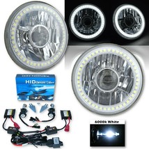 5-3/4&quot; Projector White SMD LED Halo Crystal H4 Headlight &amp; 6k HID Bulb Pair - £127.85 GBP
