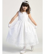 Girls White First Communion Dress w/ Corded Embroidery Lace (164) - $187.61