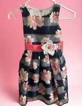 NWT Jona Michelle Girl Size 5 Summer Spring Flowers Dress Sleeveless Navy Stripe - £23.25 GBP