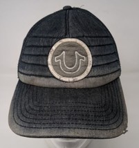 Vintage True Religion Denim Baseball Cap Leather Strap Hat Blue Patch Lo... - $58.20