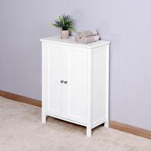 Bathroom Floor Storage Cabinet with Double Door Adjustable Shelf, White - £90.78 GBP