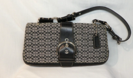 COACH Signature Leather &amp; Jacquard Soho Shoulder Bag Purse 7075 Black/Gray *COA* - £31.14 GBP