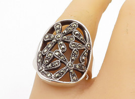 925 Sterling Silver - Marcasite Open Retro Flowers Cocktail Ring Sz 7.5 - RG8323 - £38.53 GBP