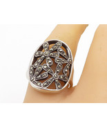 925 Sterling Silver - Marcasite Open Retro Flowers Cocktail Ring Sz 7.5 ... - £36.13 GBP