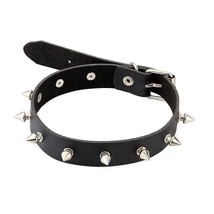 Choker Spike Collar Pendant Black Necklace Punk Goth Fetish Leather Unisex Studs - £4.84 GBP