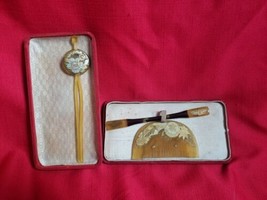 Vintage 1900-1930s Celluloid Asian fan Hair Comb, Hairpicks lot x 3 In Box - £62.76 GBP