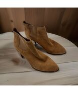 Anne Klein Suede Leather Ankle Booties Tan Brown Block Heel Slip On Wome... - $484.75 MXN