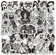 50Pcs Gothic Horror Skull Stickers Pack Laptop Phone Vinyl Black White Stickers - £9.76 GBP