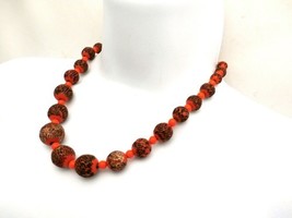 Vintage RETRO Art Deco Necklace Glass Beads Orange  Black 1920s Broken - $44.90