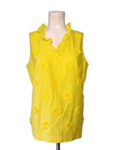 Talbots Ruffle Neck Cotton Top Sz M Embroidered Fringe Canary Yellow Sle... - $17.09