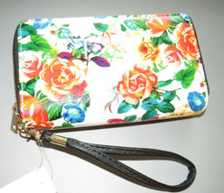 White floral print double zip around large wallet with removable strap, NWT - £17.29 GBP
