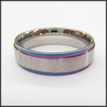 Stainless Steel Stamped Ring 6mm,  Rainbow Edge - £2.36 GBP+