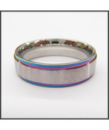 Stainless Steel Stamped Ring 6mm,  Rainbow Edge - $24.64 CAD