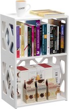 Rerii Small Bookshelf Bookcase For Small Spaces, Bed Side End Table 3, White. - £36.74 GBP