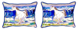 Pair of Betsy Drake Horse &amp; Surf Small Outdoor Pillows 11X 14 - £54.52 GBP