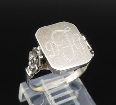 925 Sterling Silver - Vintage Etched Rectangle Floral Shank Ring Sz 6 - ... - £25.66 GBP