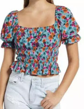 New ALL IN FAVOR Nordstrom Floral Print Smocked Square Neck Peasant Top Small - £13.95 GBP