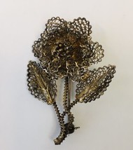 Vintage Gold Over Sterling Silver Brooch Pin Filigree Stemmed Flower Tested - £23.33 GBP