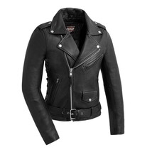 Women&#39;s Motorcycle Leather Jacket Popstar Biker MCJ by FirstMFG - £251.80 GBP