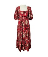 Ulla Johnson Nora Dress Scarlet Red Size 6 Floral Midi Peasant Tiered Easter - $222.75