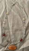 Necklace 14” To 17” Pink Beads And Stone Pendant - £6.07 GBP