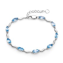 Marquise Shape 6.25Ct Natural Blue Topaz Tennis Bracelet 925 Sterling Silver Bra - $153.67