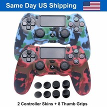 Camo Silicone Anti-Slip Protector Case Cover + 8 Thumb Grip For Ps4 Controller - £13.58 GBP