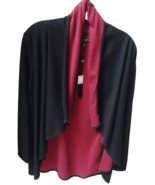 NWT Talbots PETITES Cardigan Sweater Draped Shawl Collar Top Black Red S... - £47.36 GBP