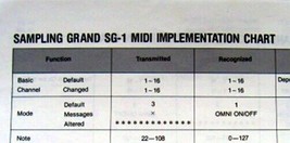 Original Korg MIDI Implementation Chart Sheet SG-1 SG-1D Sampling Grand Keyboard - £10.11 GBP