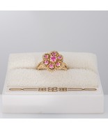 Ruby / Pink Sapphire Halo Flower Ring 14K Solid Yellow Gold Setting Vintage - $649.92 CAD