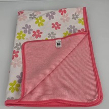 Carters Retro Pink White Floral Stripe Cotton Baby Blanket Swaddle Flower Lovey - £31.80 GBP