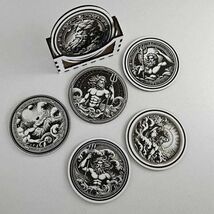 Poseidon Coaster Set: Engraved Wooden Mythology Coasters with Storage Box - $30.00