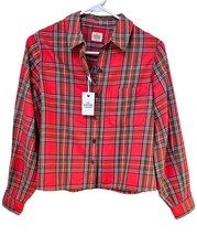 MARINE LAYER Zoe Cropped Shirt Women Small Red Tartan Plaid Relaxed NWT $98 - $28.47