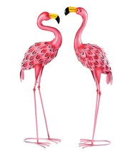 Pink Flamingo Garden Statues Set of 2 Bird Tropical 37" High Metal Freestanding 