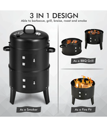 3IN1 Outdoor Vertical Charcoal Smoker BBQ Grill Cooker Portable Meat Smo... - $96.27