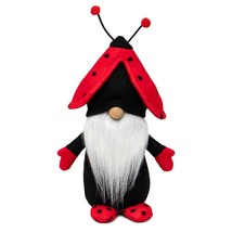 Gnome T4581 Lady Bug Hat White Beard Wood Nose 8&quot; H - £23.39 GBP