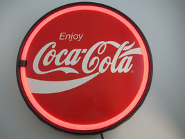 Coca-Cola 12 Inch Bottle Cap LED Lighted Sign Red Enjoy Script Logo - £24.25 GBP