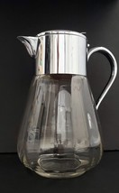 Vintage German Crystal Glass Silver Plate Lemonade Pitcher Karafe 11&quot; Tall - £37.33 GBP