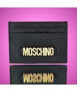 Moschino Card Case 3&quot; x 4&quot; Black Gold Leather Logo Wallet Card Holder Cl... - $138.06