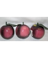 Lifelike Faux Plums 3 Purple Ceramic Plums With Green Leaves 3&quot;x3&quot; New w... - £9.02 GBP